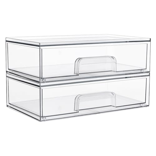 Vtopmart Clear Stackable Storage Drawers, 2 Pack Wide Plastic Organizers - style: Wide-2pack-Clear