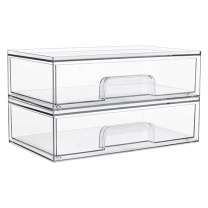 Vtopmart Clear Stackable Storage Drawers, 2 Pack Wide Plastic Organizers - style: Wide-2pack-Clear