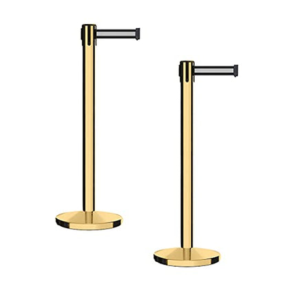 CCW 2-Pack Retractable Belt Barrier Stanchions, 7.5-ft Polished Brass Posts - color: Black and White Horizontal Stripe, size: 7.5 Foot