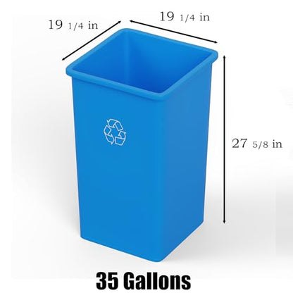 35 Gallon Blue Square Commercial Trash Garbage Can | Outdoor Office Restaurant School Kitchen - color: Blue, size: 35 Gallon, style: Trash Can