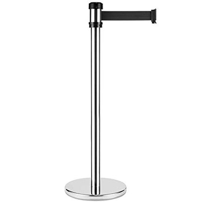 Karat 38 inch height Guidance Stanchion, Guests Safety, Crowd Control with 6.5 foot Black Retractable Belt Easy Connect Assembly For your Store, Restaurant, Bulding- Set of 2 (Silver)