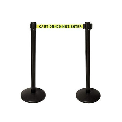 40" HT Retractable Belt Queue Safety Stanchions Barrier Combo Set (2 Posts Caution Belt+WBracket) - color: 2 Posts Caution Belt+wbracket