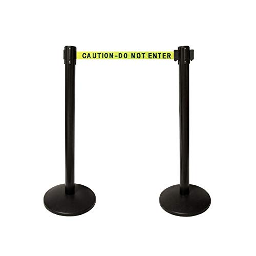 40" HT Retractable Belt Queue Safety Stanchions Barrier Combo Set (6 Posts Caution Belt+SFrame+WBracket) - color: 6 Posts Caution Belt+sframe+wbracket