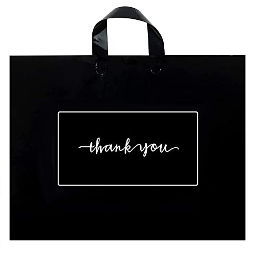 Thank You Merchandise Bags - Soft Loop Handle Black 50Pcs 12x15In - color: Black, style: 12x15 in