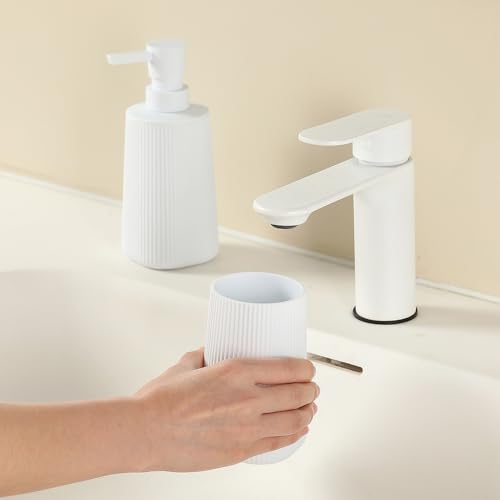 YAUKPH Bathroom Soap Dispenser and Toothbrush Holder Striped White - color: Striped White
