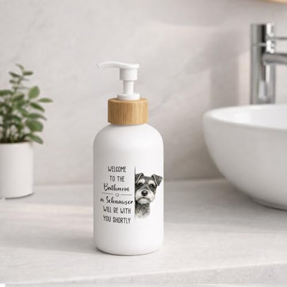 Schnauzer Dog Bathroom Soap Dispenser, Schnauzer Gifts Glass Hand Soap Dispenser with Pump, Funny Dog Refillable Handsoap Liquid Bottle for Bathroom Washroom Restroom Countertop - color: Schnauzer