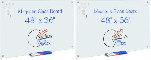 Maxtek Magnetic Glass Whiteboard 48 x 36 in, Frameless Glass Board for Wall (Pack of 2) - size: 48"W x 36"H (Pack of 2)