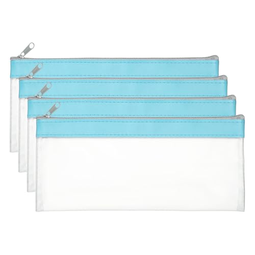 PATIKIL 8.7x3.9 Inch Money Bags with Zipper, 4 Pcs Clear PVC Cash Deposit Bank Pouch Envelopes Makeup Bag Check Wallet for Coin Cosmetics Bill, Sky Blue - color: Sky Blue