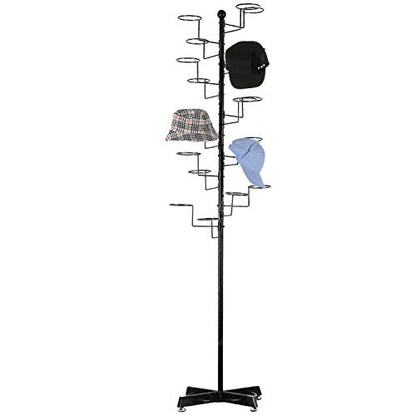 MyGift Large Free Standing Hat Rack Stand, Baseball Cap Organizer Holder, Retail Wig Display with 20 Customizable Circular Hooks, Cowboy Hat Tree, Black Metal - color: Black