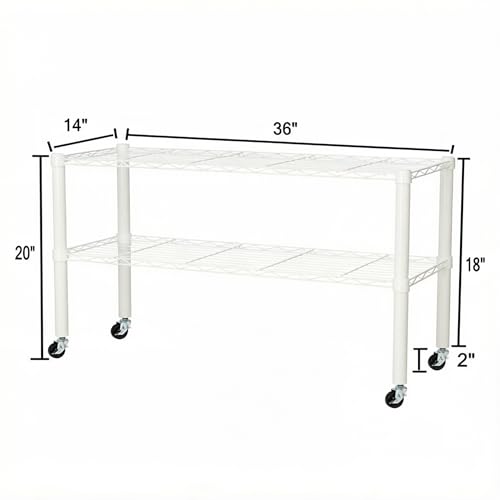 Standing Shelving Units on Casters, 36"W x 14"D x 20"H Metal Storage Rack - color: White, size: 2-Tiers