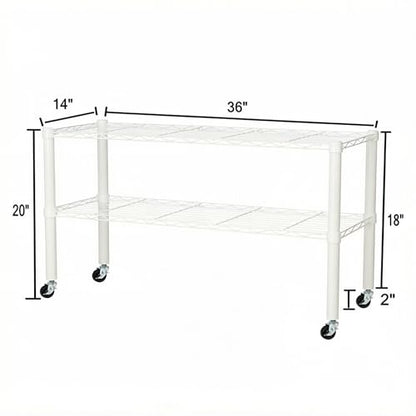 Standing Shelving Units on Casters, 36"W x 14"D x 20"H Metal Storage Rack - color: White, size: 2-Tiers