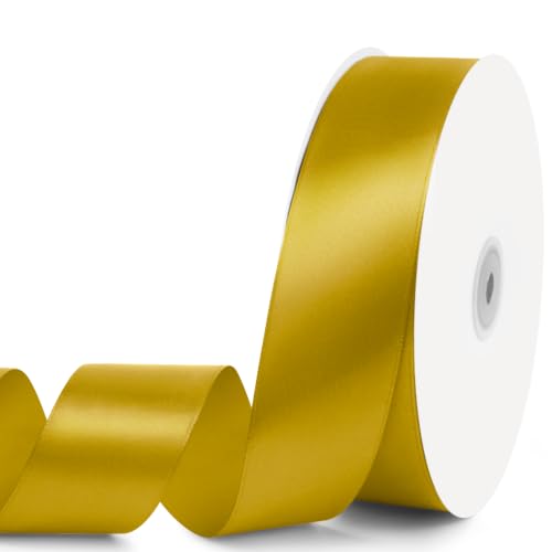 KMER LIFE 1-1/2" x 100 Yards Golden Satin Ribbon Crafts Gift Wrapping - color: Golden, size: 1-1/2" x 100 Yards