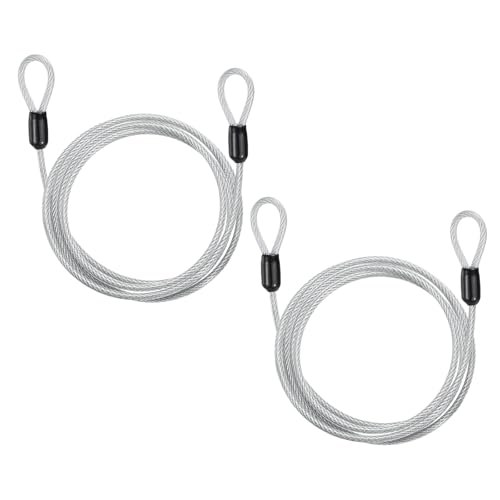 PATIKIL Security Cable Lock (3/16" Dia 3.9ft 132lb Load Capacity, Silver) (2 Pcs) Vinyl Coated Stainless Steel Double Loops Flexible Wire Rope Safety Cable Luggage Lock Suit for - Outdoor - color: Silver, size: 3.9 ft x 3/16", 132lb load