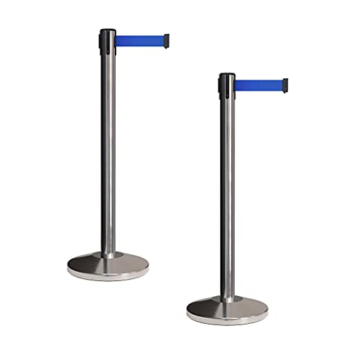 CCW Retractable Belt Barrier Stanchions, 2-Pack, 7.5 Ft Blue Belt, RBB-100 - color: Blue, size: 7.5 Foot