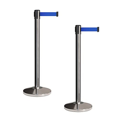 CCW Retractable Belt Barrier Stanchions, 2-Pack, 7.5 Ft Blue Belt, RBB-100 - color: Blue, size: 7.5 Foot