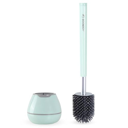 BOOMJOY Toilet Brush and Holder Set, Silicone Toilet Bowl Cleaner Brush, Toilet Scrubber Brush with Tweezers for Bathroom Cleaning, RV Accessories and House Organization Must-Haves - Green/Aqua - color: Green