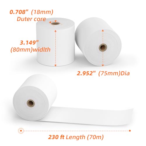 15 Rolls 3 1/8 x 230 Thermal Paper Receipt Rolls 55 GSM Premium Quality Thick paper For POS Cash Register BPA Free-Methdic - style: 15 Rolls