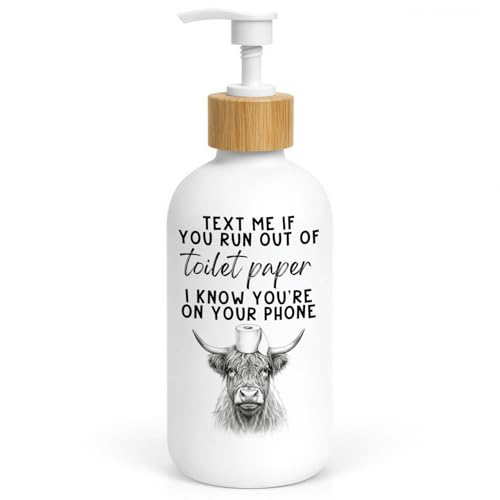 Highland Cow Bathroom Glass Soap Dispenser with Pump - color: Highland Cow