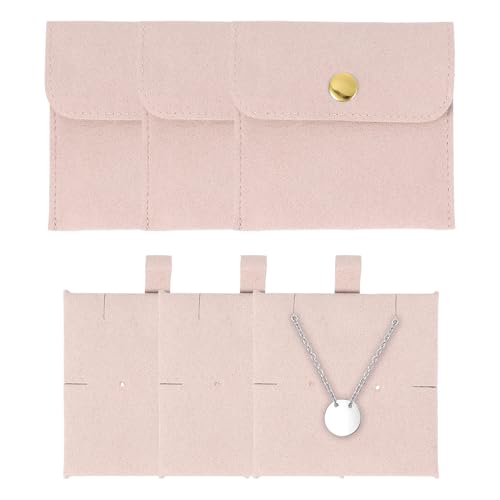 uxcell 3 Pcs Microfiber Jewelry Pouches with Insert Pad, 8 x 8cm Snap Button Jewelry Velvet Gift Bags Organizer for Rings Necklace Bracelet, Pink - color: Pink