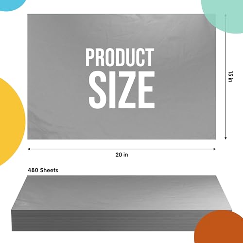Party Solids Gray Tissue Paper for Gift Bags 15" X 20" 480 Sheets - color: Gray, size: 15" X 20"