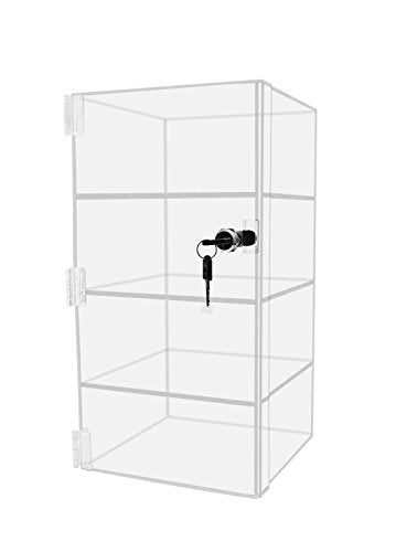Marketing Holders Acrylic Locking Vertical Cabinet with Keys 9.5" x 9.5" x 16" Clear Plexiglass Countertop Hinged Swing Door Locker for Retail Products and Convenience Stores Merchandise - size: 9.5"W x 9.5"D x 16"H