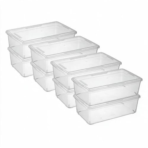 novelinks 8 Pack 6 Quart Clear Plastic Shoe Storage Bins with Lids (Clear) - size: Clear 8Pack
