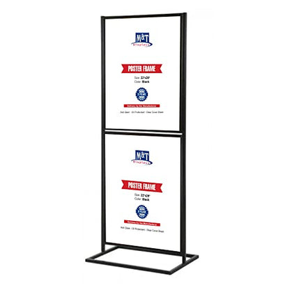 M&T Displays Metal Eco Info Board, Black 22x28 Inches Slide-In Poster Sign Holder 2 Tier Double Sided Floor Standing Pedestal Advertising Display with Backing and Anti-Glare PET Cover