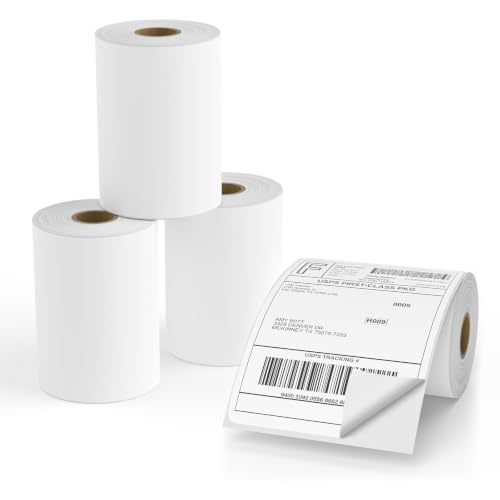 FungLam 4 Rolls 4x6 Direct Thermal Shipping Labels, 250 Labels Per Roll, 1" Core, Perforated, White Mailing Postage Shipping Label Compatible with Zebra 2844 ZP-450 ZP-500 - size: 4 Rolls
