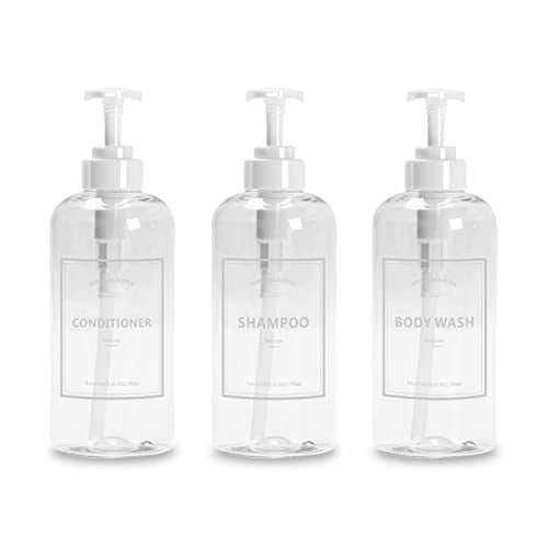 Shampoo Pump Dispenser, YACEYACE 3Pcs 16.9oz Clear Shower Soap Dispenser - color: Clear White