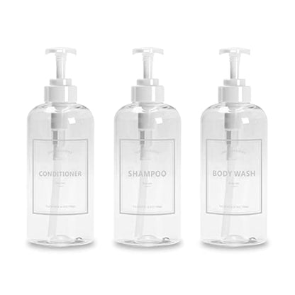 Shampoo Pump Dispenser, YACEYACE 3Pcs 16.9oz Clear Shower Soap Dispenser - color: Clear White