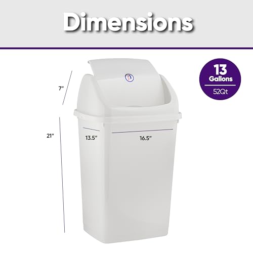 Superio Kitchen Trash Can 13 Gallon with Swing Lid, Plastic Garbage Can Outdoor and Indoor, Large 52 Qt Recycle Bin and Waste Basket for Home, Office, Garage, Patio, Restaraunt (White) - size: 13 Gallon, style: 1 Pack