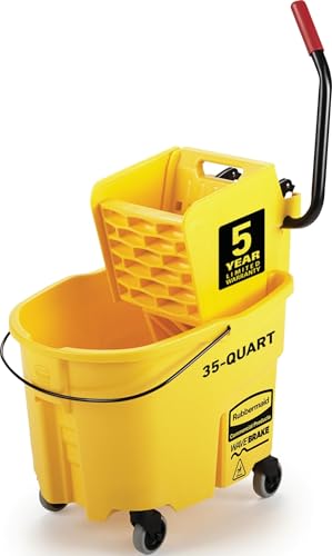 Rubbermaid Commercial Products WaveBrake 35 Qt. Side-Press Mop Bucket and Wringer Combo on Wheels Yellow for Professional/Industrial/Business Heavy-Duty Floor Cleaning/Mopping - size: 35 Qt.