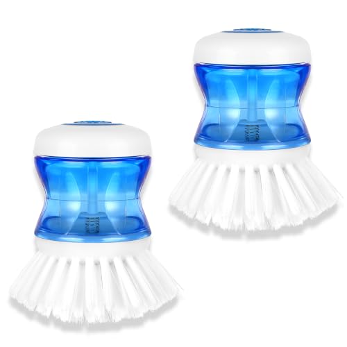 Dish Brush with Soap Dispenser for Sink, Pots & Pans Cleaning, Soft 2 Pack - color: White