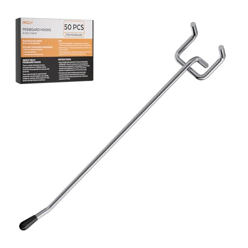 INCLY 50 Pack Pegboard Hooks, 6 Inch Peg Board Shelving Hooks Accessories - color: Silver, size: 6 Inch