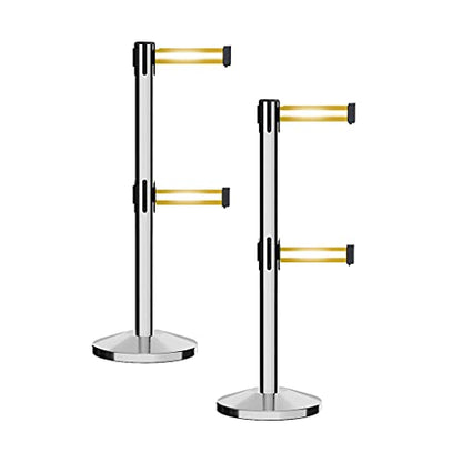 Crowd Control Warehouse RBB-100D Retractable Stanchion Barriers, Set of 2 - color: Yellow with Horizontal Reflective Stripe, size: 7.5 Foot