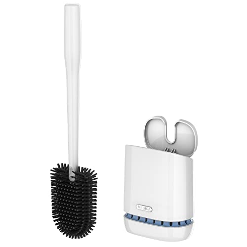 MR.SIGA Toilet Bowl Brush and Holder, Wall Mounted Toilet Brush, White - color: White, size: 4.8"L x 3.1"W x 15.7"H