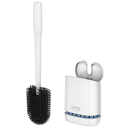 MR.SIGA Toilet Bowl Brush and Holder, Wall Mounted Toilet Brush, White - color: White, size: 4.8"L x 3.1"W x 15.7"H