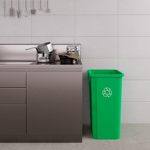 23 Gallon Green Recycle Square Commercial Trash | Garbage Can - Outdoor, Office, Restaurant, Kitchen, School