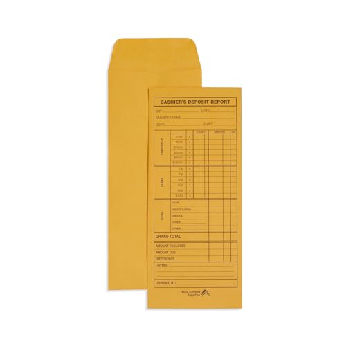 Blue Summit Supplies 500 Cash Deposit Envelopes, 24lb Kraft, Gummed Seal