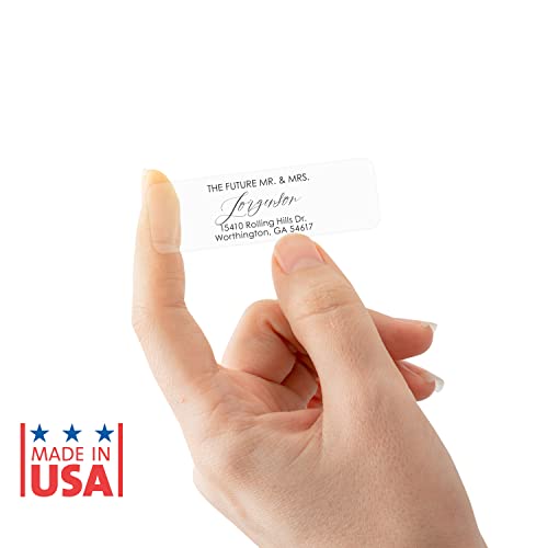 Future Mr and Mrs Clear Rolled Address Labels / 250 Personalized Return Address Labels/Designer Address Stickers in Elegant Plastic Dispenser - size: 250 Labels, style: The Future – Clear