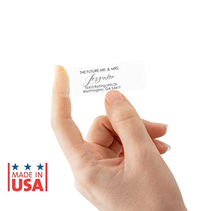 Future Mr and Mrs Clear Rolled Address Labels / 250 Personalized Return Address Labels/Designer Address Stickers in Elegant Plastic Dispenser - size: 250 Labels, style: The Future – Clear