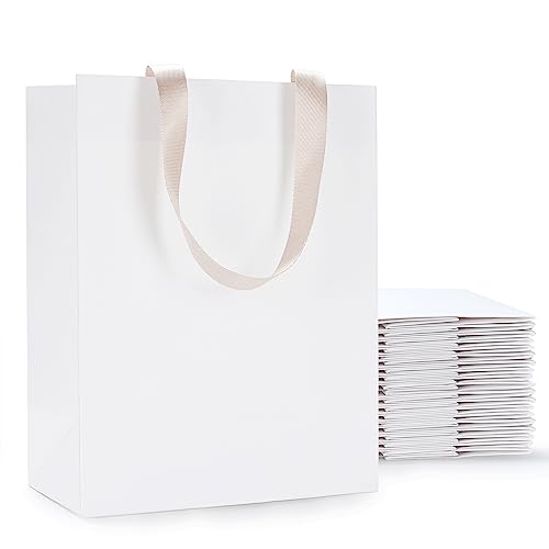 White Paper Gift Bags 20Pcs 8"x4.25"x10.5" White Kraft Paper Bags - color: White, size: 8x4.25x10.5 Inch (Pack of 20)