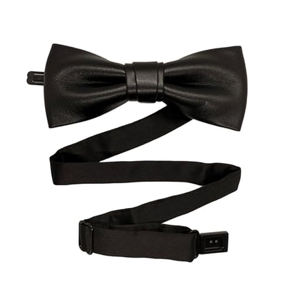 Pre-tied Pure Color PU Leather luxury Bow Ties Collar for Men-Multicolor - color: Black