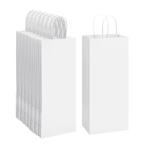 BagDream Wine Bags with Handles 5.25x3.25x13 Inch White Paper Bag 50 Pack - color: White