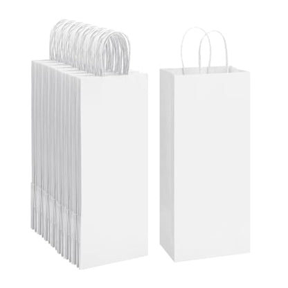 BagDream Wine Bags with Handles 5.25x3.25x13 Inch White Paper Bag 50 Pack - color: White