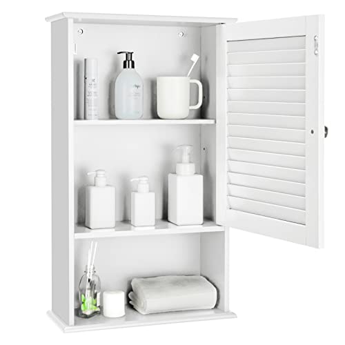 COSTWAY Bathroom Wall Cabinet, Large Capacity Storage Cabinet (White) - color: White