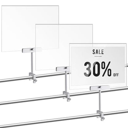 FoldTier 3 Set Aluminum Alloy Sign Holder Clamp with 8.5x11 Acrylic Frame - color: Silver, size: 8.5 x 11 Inches