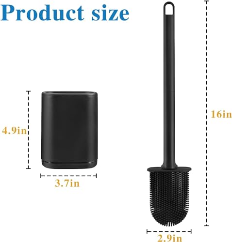 Silicone Toilet Brush and Holder, Wall Mounted No Rust Problem Black - color: Black