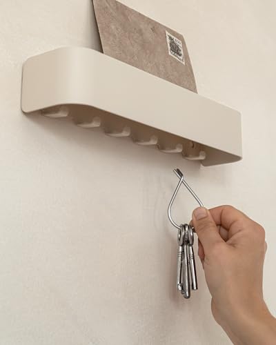 Kazai. Key Holder for Wall 'Tone' | Minimalist Key Hooks Design from Berlin | Modern Key Hanger with Metal Shelf | Key Hook Wall Mounted as Hallway Furniture | Sand Taupe - color: Sand Taupe
