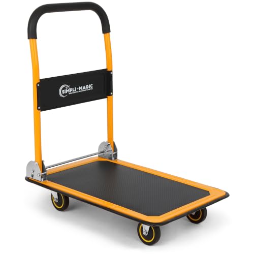 Simpli-Magic Push Cart Dolly, 330 LBS – Foldable Moving Platform Hand Truck – Easy Storage, 360 Degree Swivel Wheels Flat Bed Cart